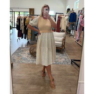 Floral Embroidered Knit Tiered Midi Dress